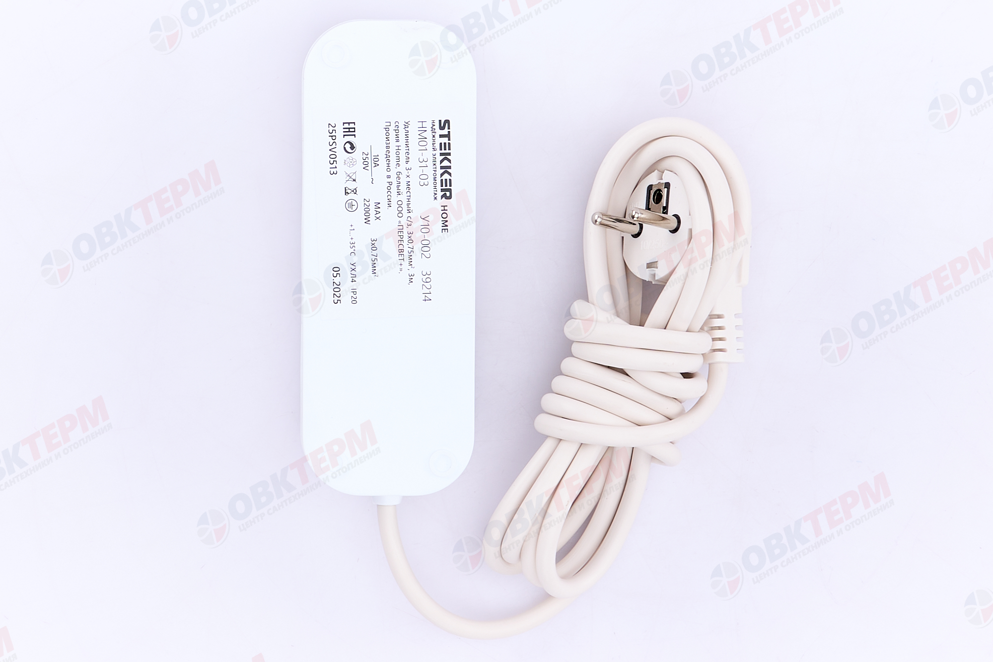 Удлинитель трехместный с/з 3x0,75, 3м, серия Home, STEKKER HM01-31-03 (У10-002), белый - миниатюра №10