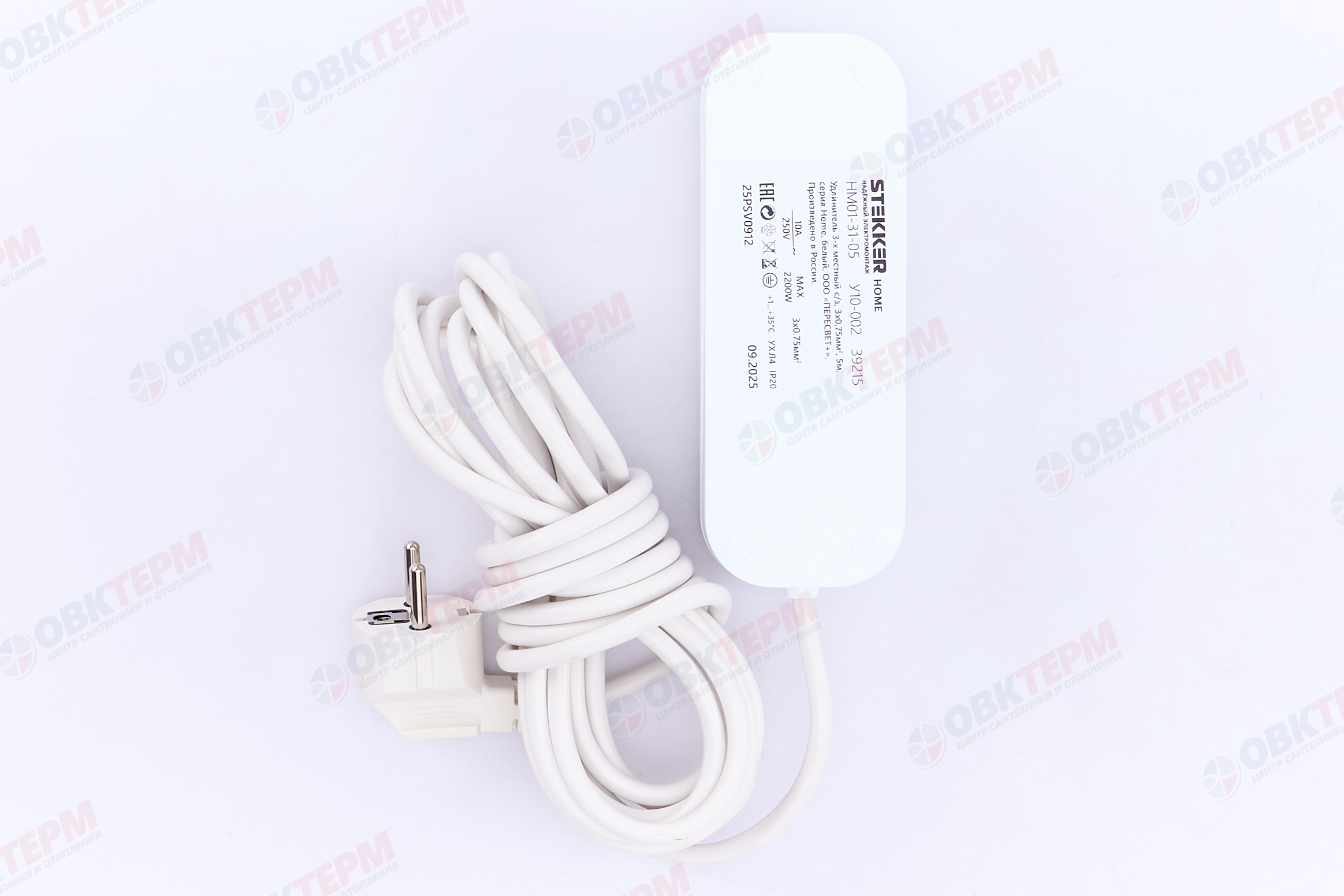 Удлинитель трехместный с/з 3x0,75, 5м, серия Home STEKKER HM01-31-05 (У10-002), белый - миниатюра №6