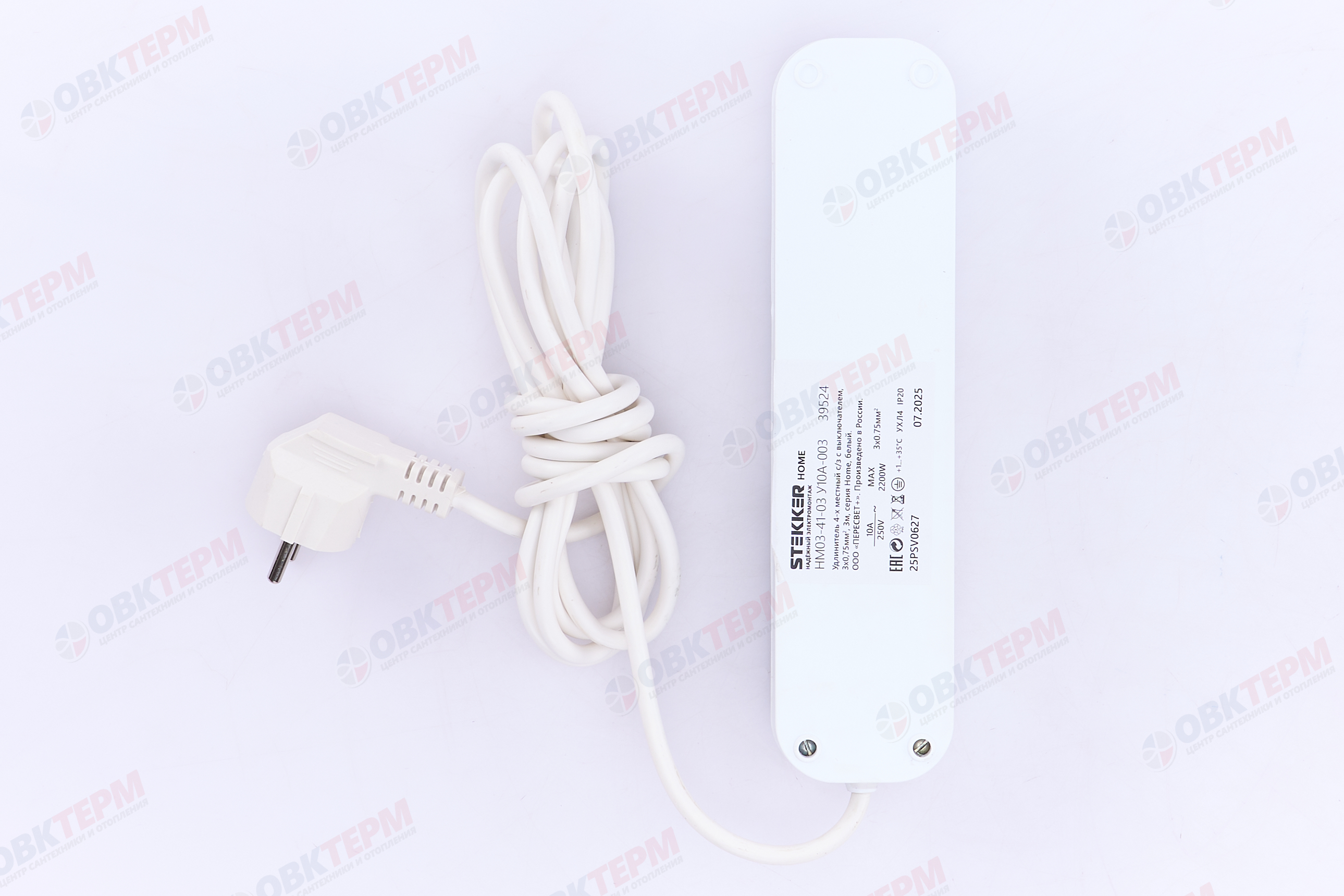 Удлинитель четырехместный с/з с выключателем, 3x0,75, 3м, серия Home, STEKKER HM03-41-03, белый - миниатюра №8