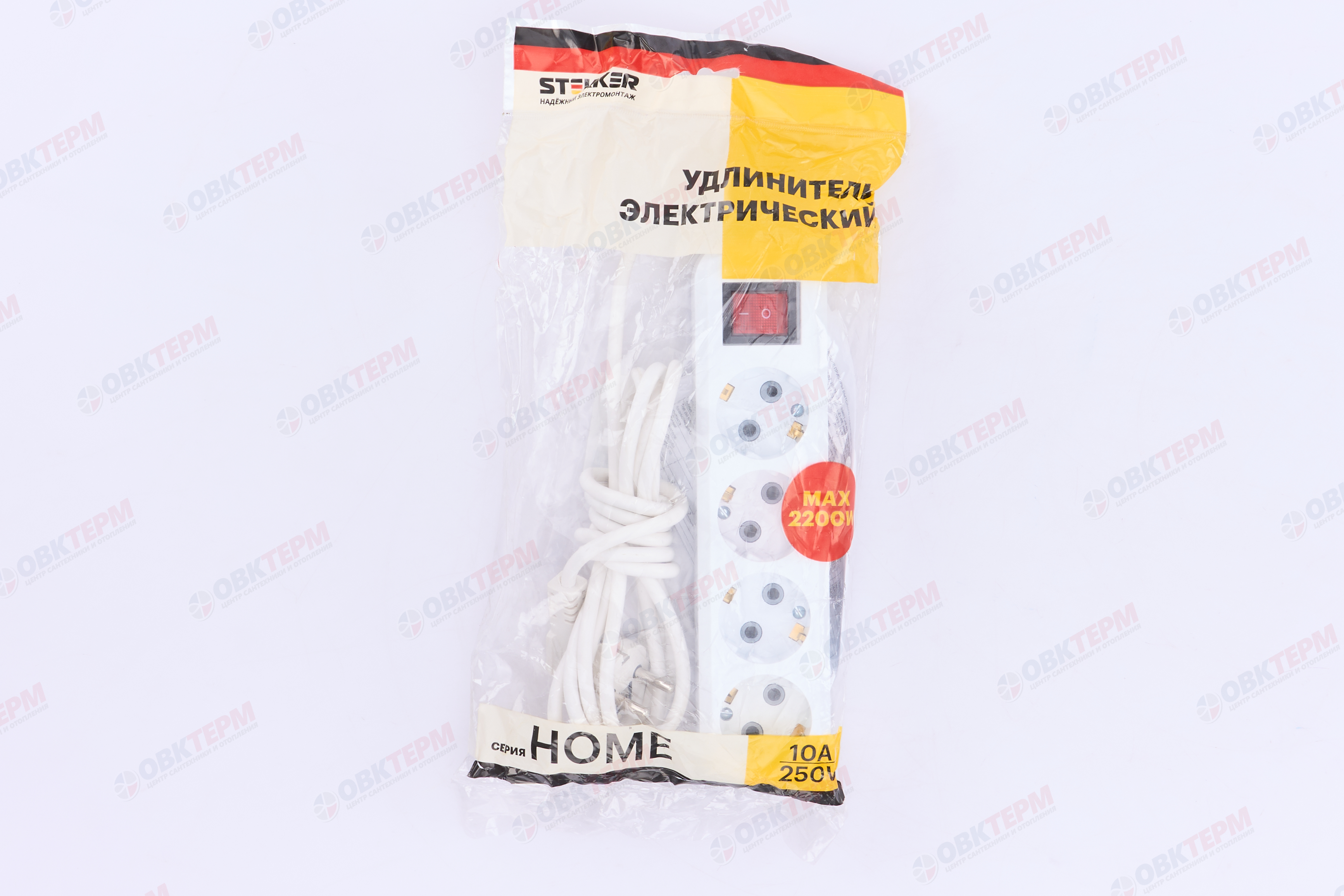 Удлинитель четырехместный с/з с выключателем, 3x0,75, 3м, серия Home, STEKKER HM03-41-03, белый - миниатюра №10