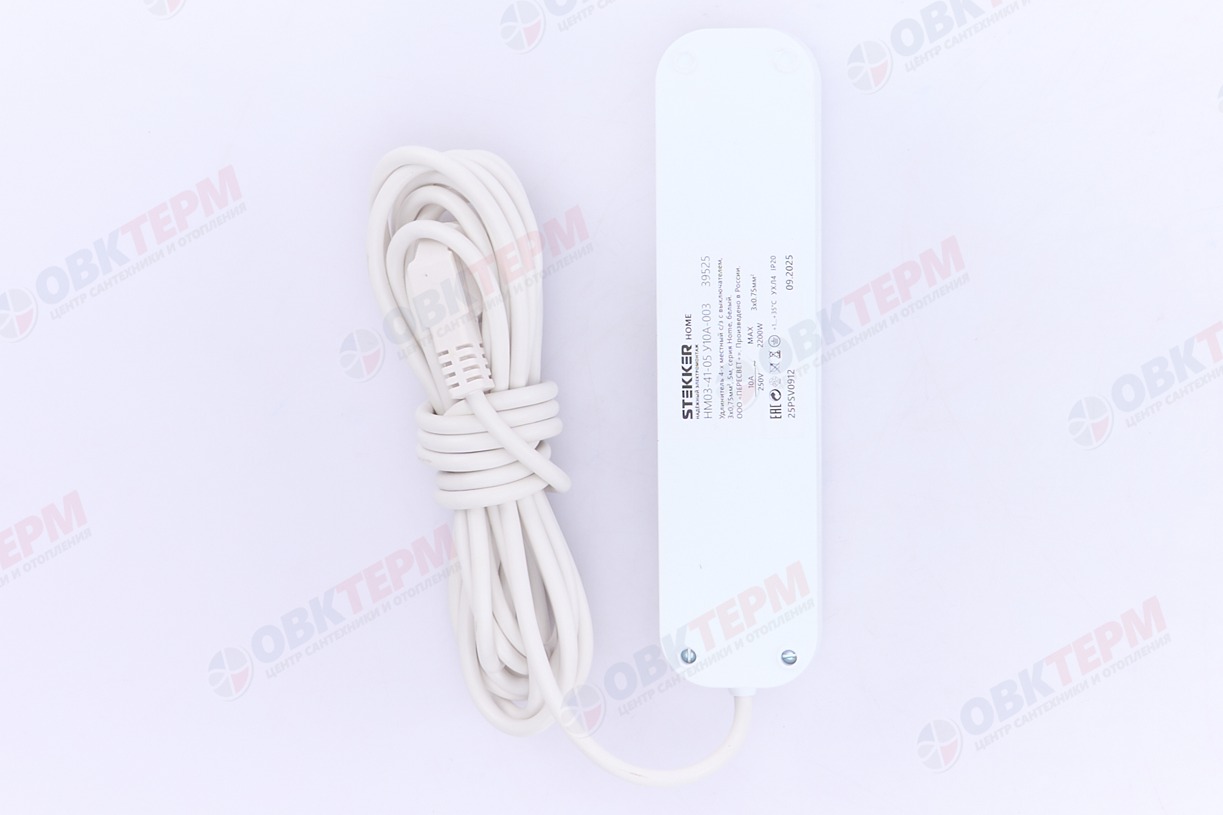 Удлинитель четырехместный с/з с выключателем, 3x0,75, 5м, серия Home, STEKKER HM03-41-05, белый - миниатюра №8