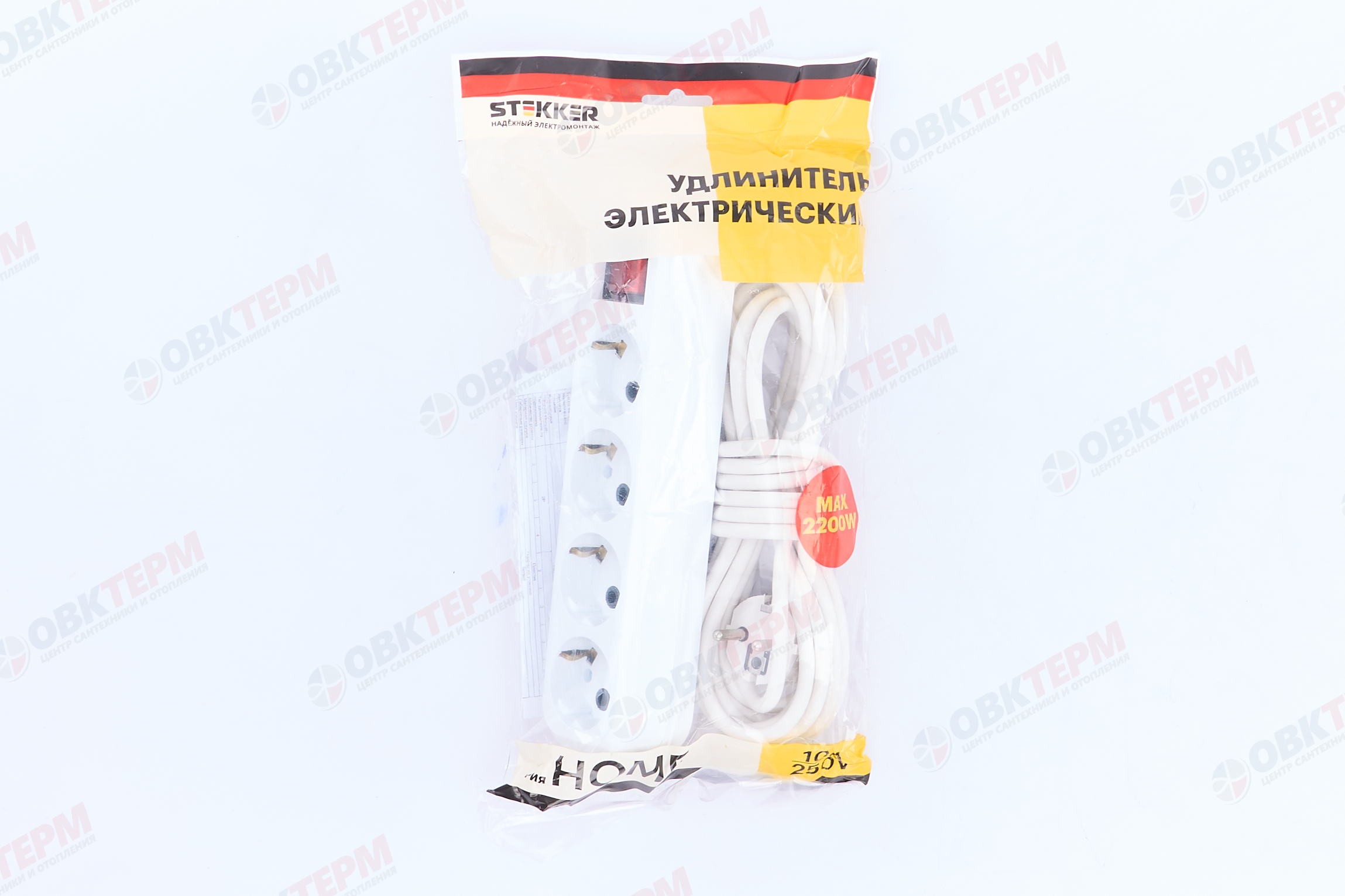 Удлинитель четырехместный с/з с выключателем, 3x0,75, 5м, серия Home, STEKKER HM03-41-05, белый - миниатюра №10