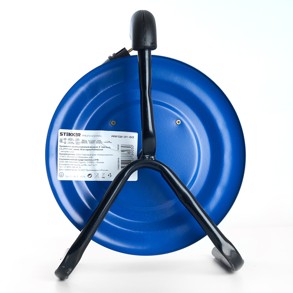 Удлинитель на катушке 4-местный с/з, 20м, серия Professional, синий, STEKKER PRF02-31-20 (80097) - Изображение №5