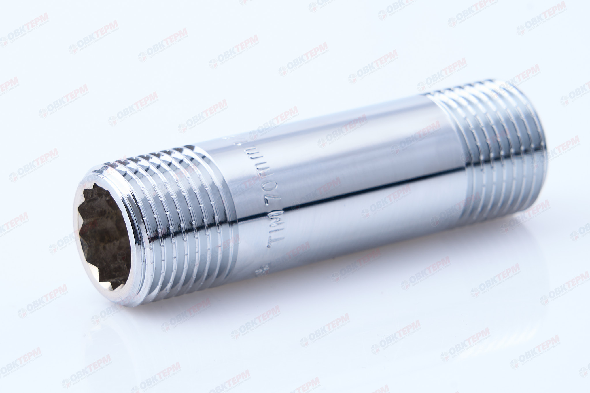 Ниппель 1/2" х 1/2" 70мм   Хром  TIM   (10шт/130ящ) - Изображение №1