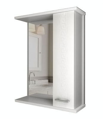 Зеркальный шкаф 65 "Крит С" правый - (1 дверь) белый глянец (швг 650х675х175) - изображение №1