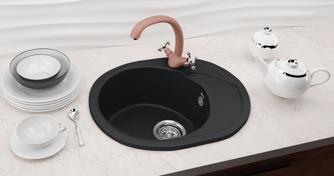 Мойка овальная Ulgran U - 403 - 308 (черный) 570*465мм - миниатюра №3
