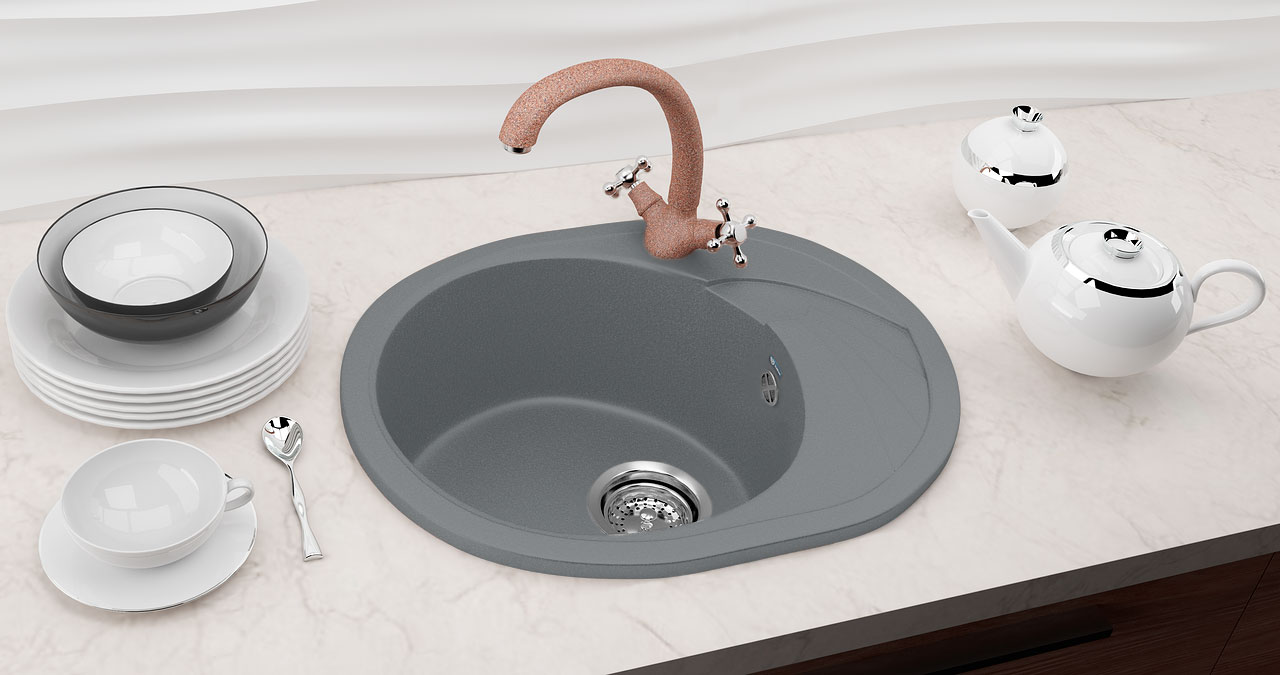 Мойка овальная Ulgran U - 403 - 309 (темно-серый) 570*465мм - миниатюра №3