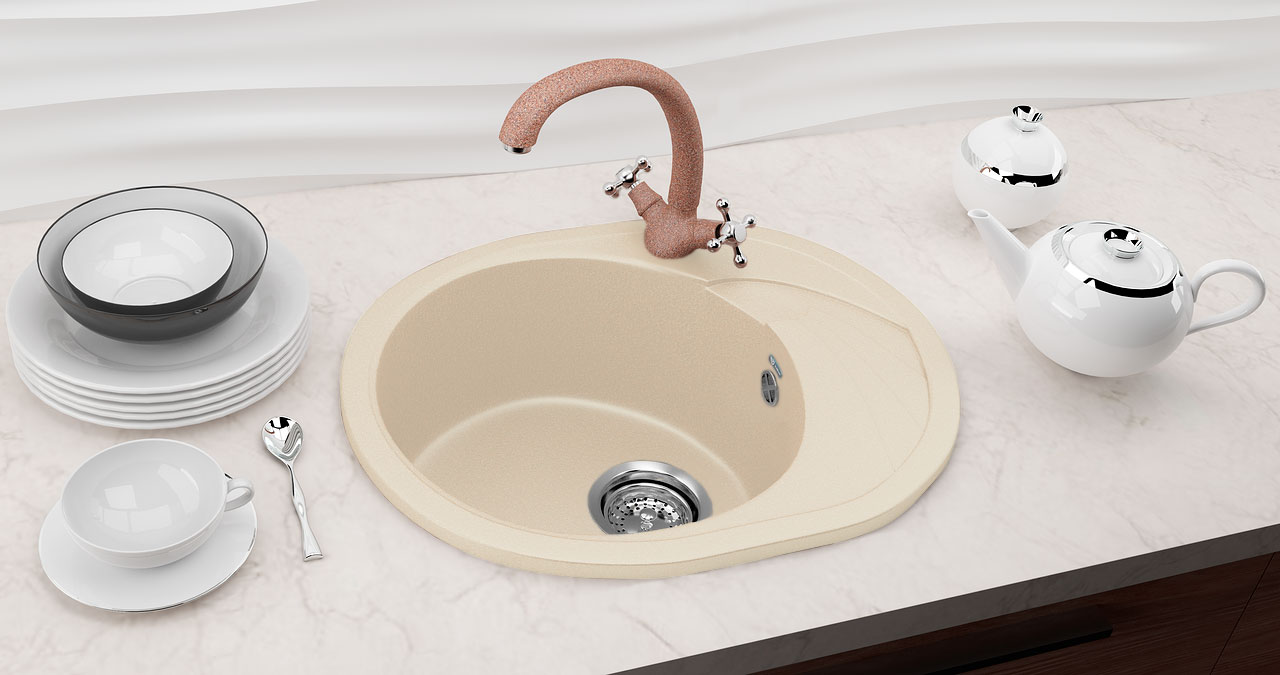 Мойка овальная Ulgran U - 403 - 328 (бежевый) 570*465мм - миниатюра №3