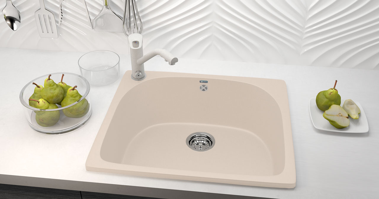 Мойка квадратная Ulgran U - 408 - 328 (бежевый) 590*510мм - миниатюра №3