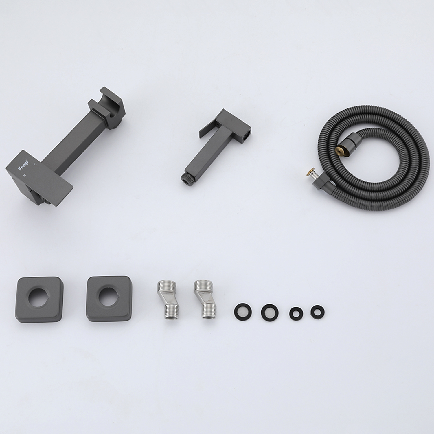 Смеситель с гигиеническим душем FRAP F7504-9 латунь /оружейная сталь - миниатюра №3