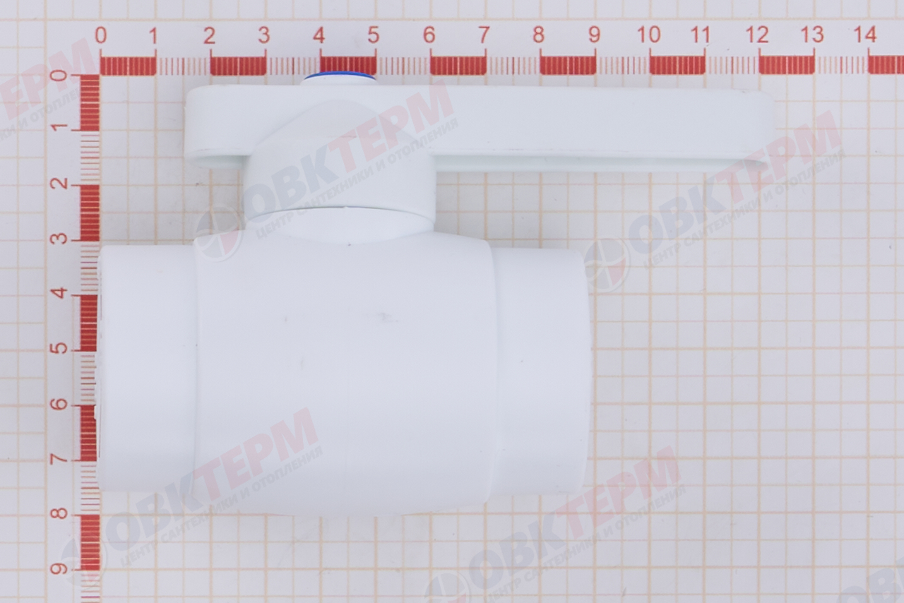 Кран пластиковый шаровый  32  (латунный  шар)  стандарт  БЕЛЫЙ PP-R   (RTP)    (20/1) - миниатюра №7