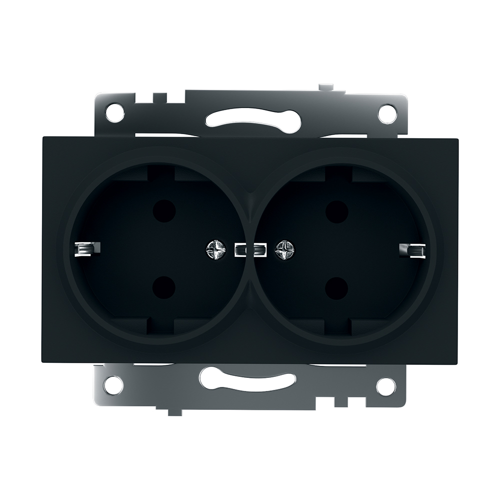 Розетка 2-местная с защит. шторкой (механизм) с/з, 16А, STEKKER серия Катрин, GLS16-7114-05, черный - изображение №1