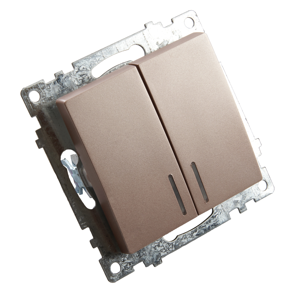 Выключатель 2-клавишный c инд. (механизм) 250В, 10А, STEKKER серия Катрин, GLS10-7102-02, шампань - миниатюра №2