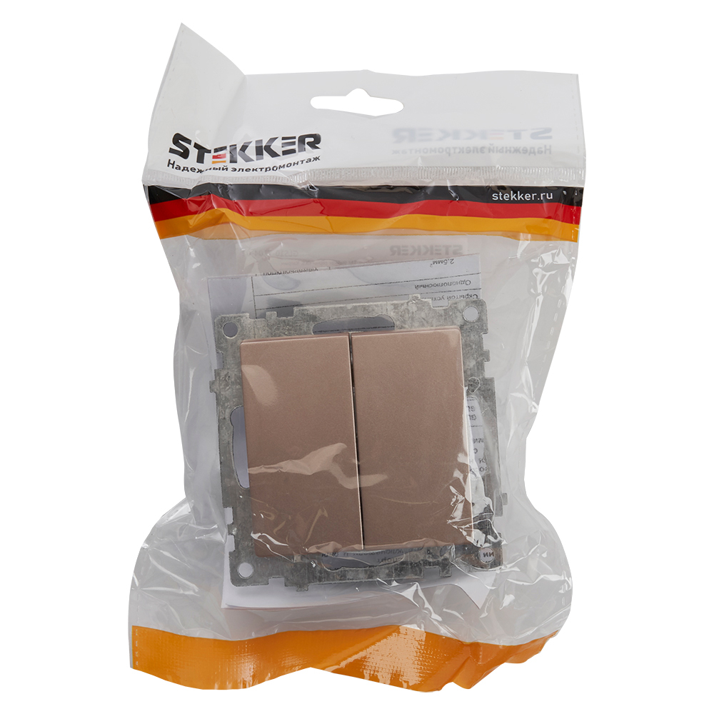 Выключатель 2-клавишный (механизм) 250В, 10А, STEKKER серия Катрин, GLS10-7104-02, шампань - миниатюра №4