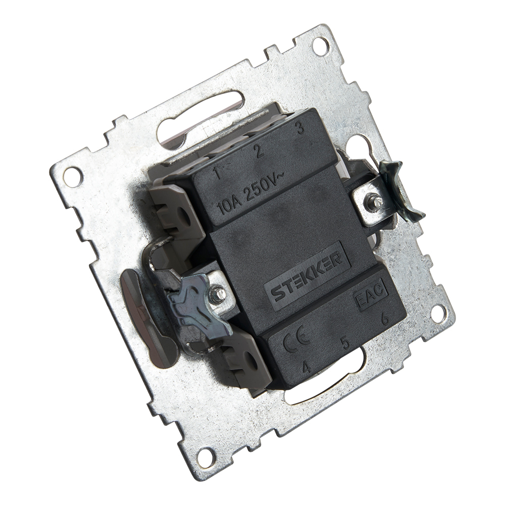 Выключатель 2-клавишный (механизм) 250В, 10А, STEKKER серия Катрин, GLS10-7104-02, шампань - миниатюра №6