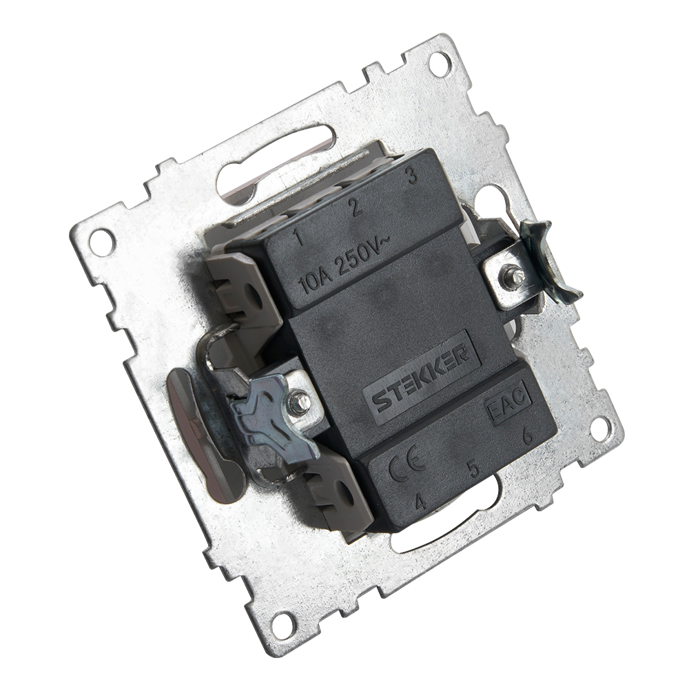 Переключатель 1-клавишный (механизм), 250В, 10A, STEKKER серия Катрин, GLS10-7105-02, шампань - миниатюра №3