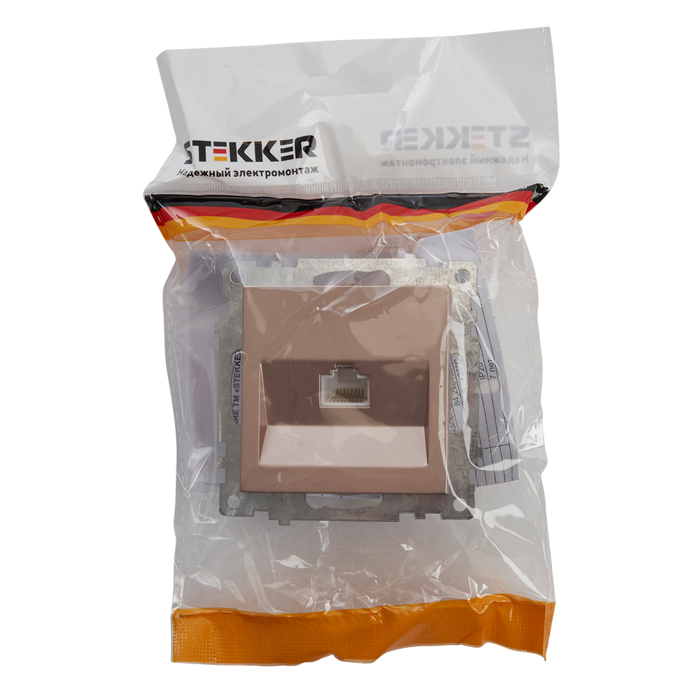 Розетка компьютерная 1-местная RJ-45 (механизм), STEKKER серия Катрин, GLS00-7107-02, шампань - миниатюра №4