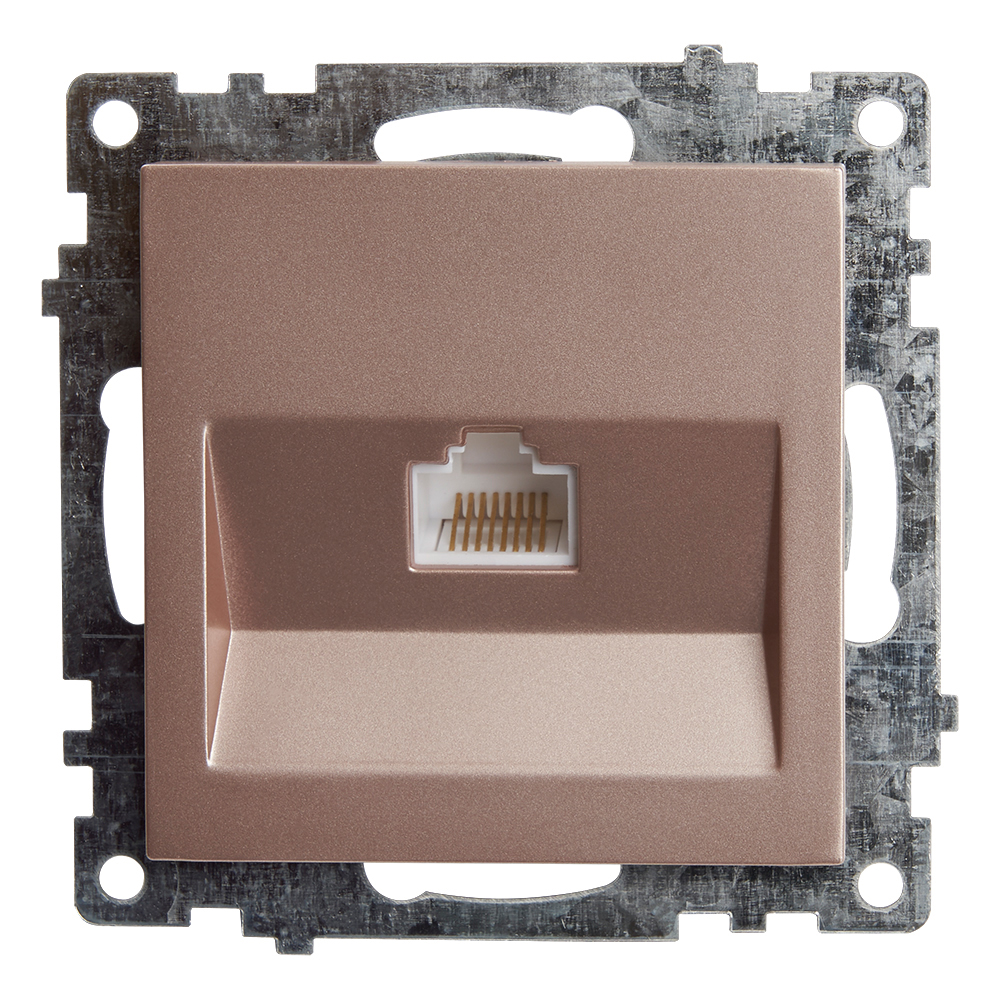 Розетка компьютерная 1-местная RJ-45 (механизм), STEKKER серия Катрин, GLS00-7107-02, шампань - изображение №1