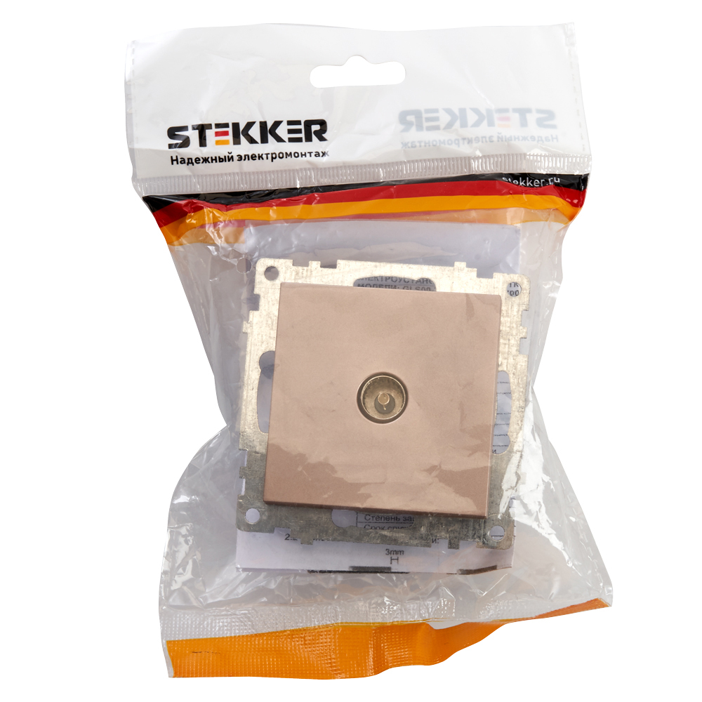 Розетка телев. 1-местная (механизм), 75 Ом, 5-862МГц, STEKKER серия Катрин, GLS00-7108-02, шампань - миниатюра №6