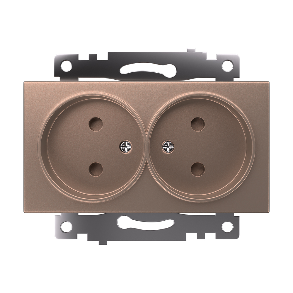 Розетка 2-местная с защит. шторкой (механизм) б/з, 10А, STEKKER серия Катрин, GLS10-7113-02, шампань - изображение №1