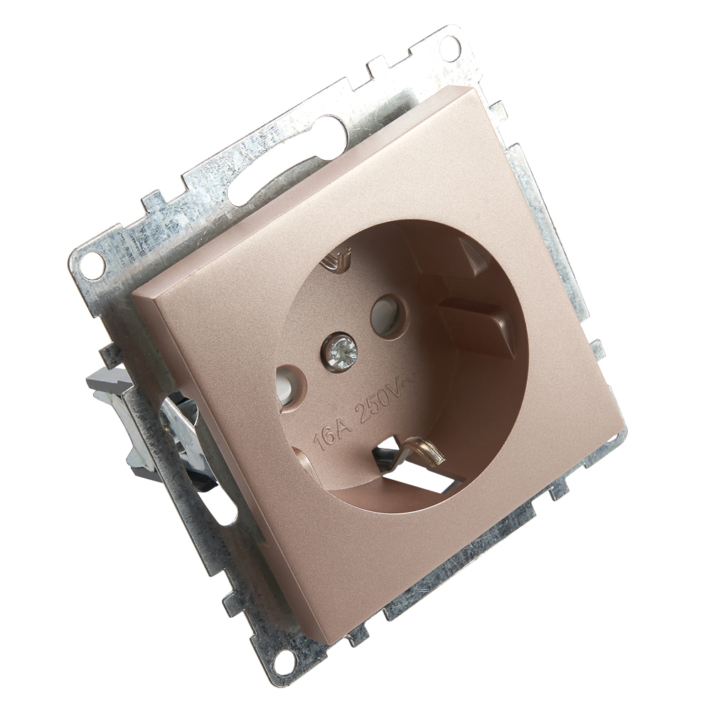 Розетка 1-местная с защит. шторкой с/з (механизм), 16А, STEKKER серия Катрин, GLS16-7110-02, шампань - миниатюра №4