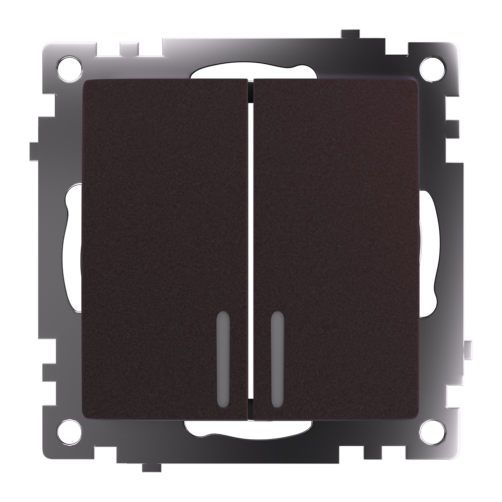 Выключатель 2-клавишный c индикатором (механизм) 250В, 10А, STEKKER серия Катрин, шоколад - миниатюра №2