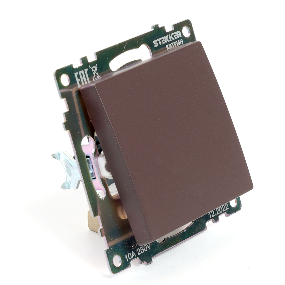 Переключатель 1-клавишный (механизм), 250В, 10А, STEKKER серия Катрин, шоколад - миниатюра №3