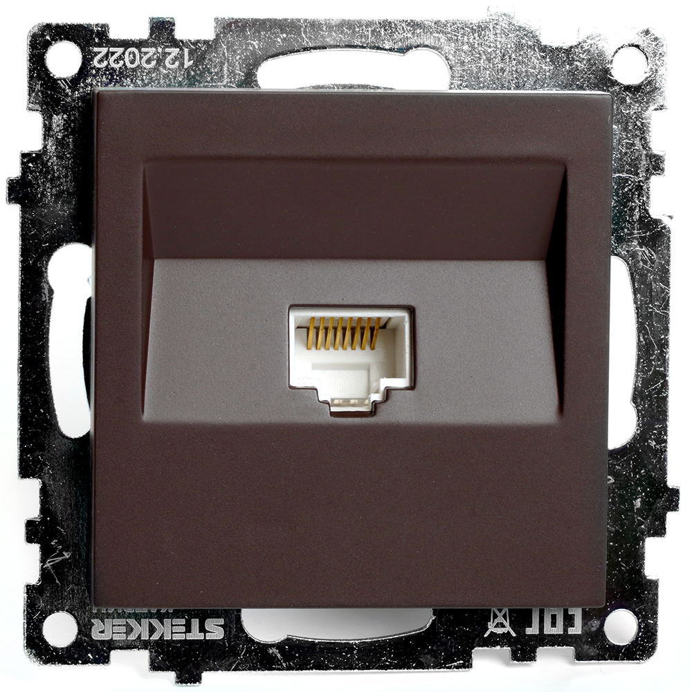 Розетка компьютерная 1-местная RJ-45 (механизм), STEKKER серия Катрин, GLS00-7107-04, шоколад - миниатюра №7