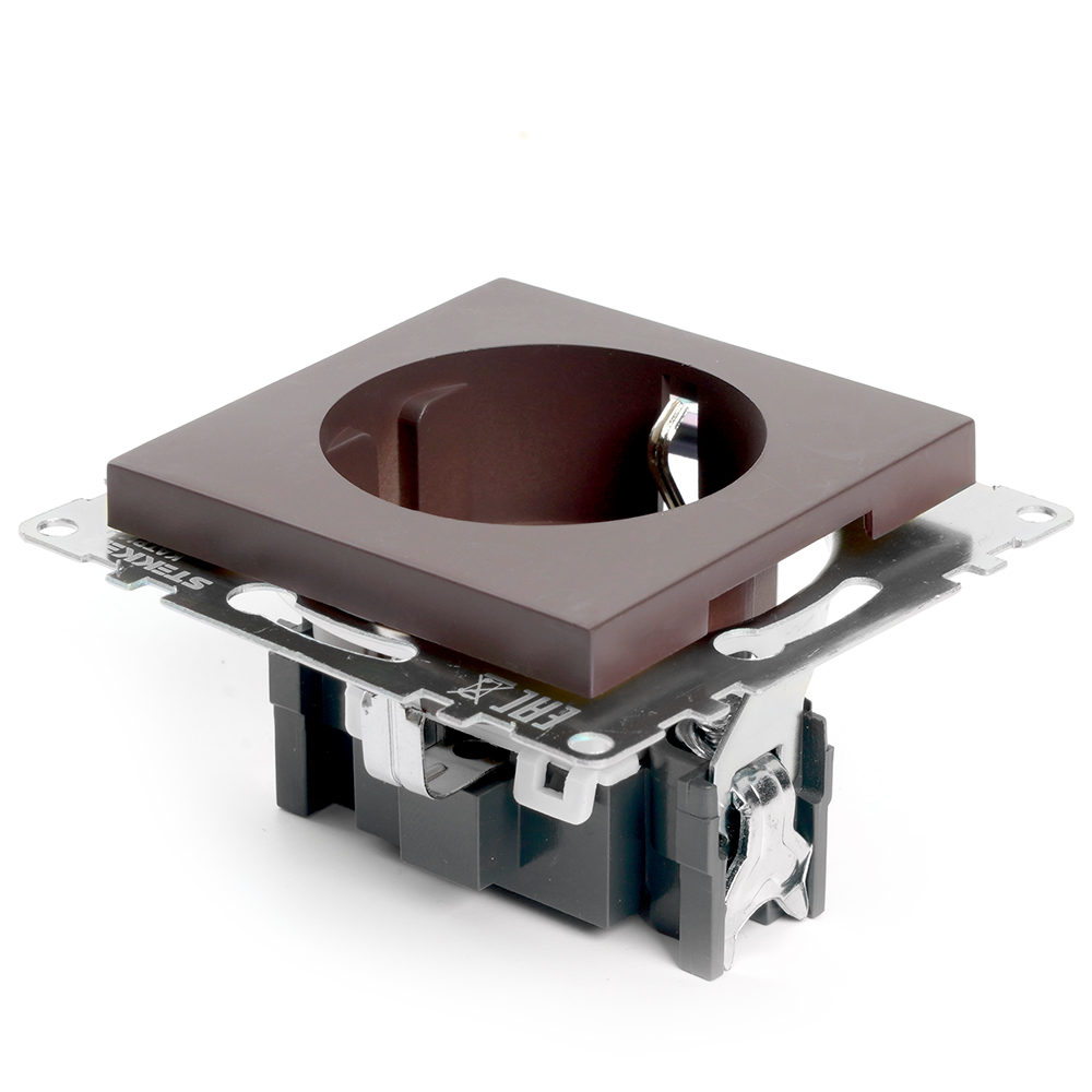 Розетка 1-местная с защит. шторкой с/з (механизм), 16А, STEKKER серия Катрин, GLS16-7110-04, шоколад - миниатюра №2