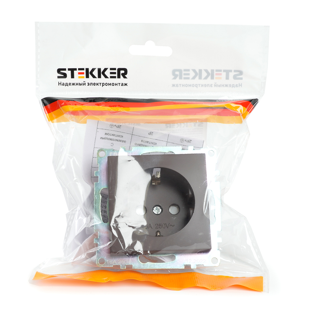 Розетка 1-местная с защит. шторкой с/з (механизм), 16А, STEKKER серия Катрин, GLS16-7110-04, шоколад - миниатюра №8