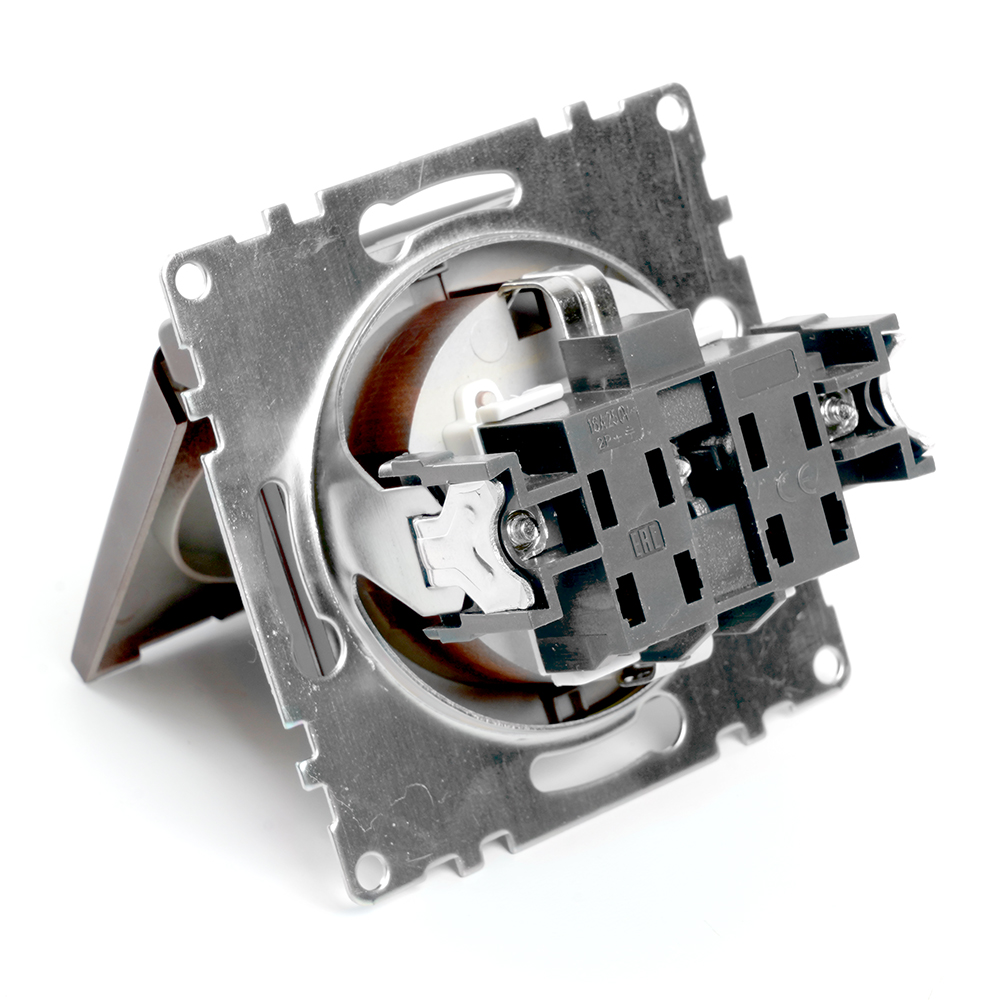 Розетка 1-местная с крышкой с защ. штор (механ.) с/з, 16А, STEKKER серия Катрин, GLS16-7112-04, шоко - миниатюра №8