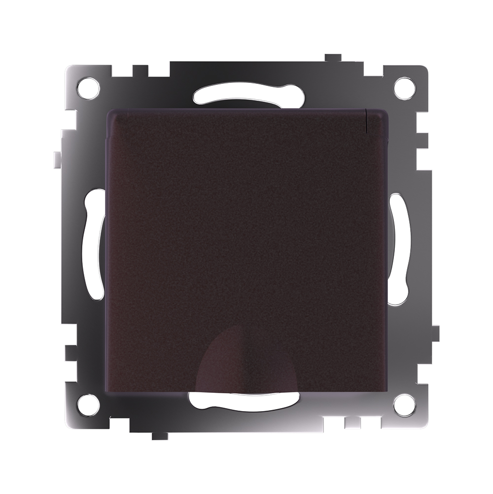 Розетка 1-местная с крышкой с защ. штор (механ.) с/з, 16А, STEKKER серия Катрин, GLS16-7112-04, шоко - миниатюра №9