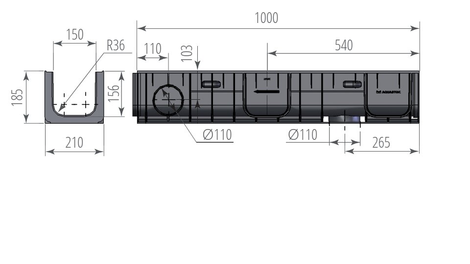 Лоток ЛВП Norma DN150 H185 без решетки (1000 х 210 х 185) - Изображение №2
