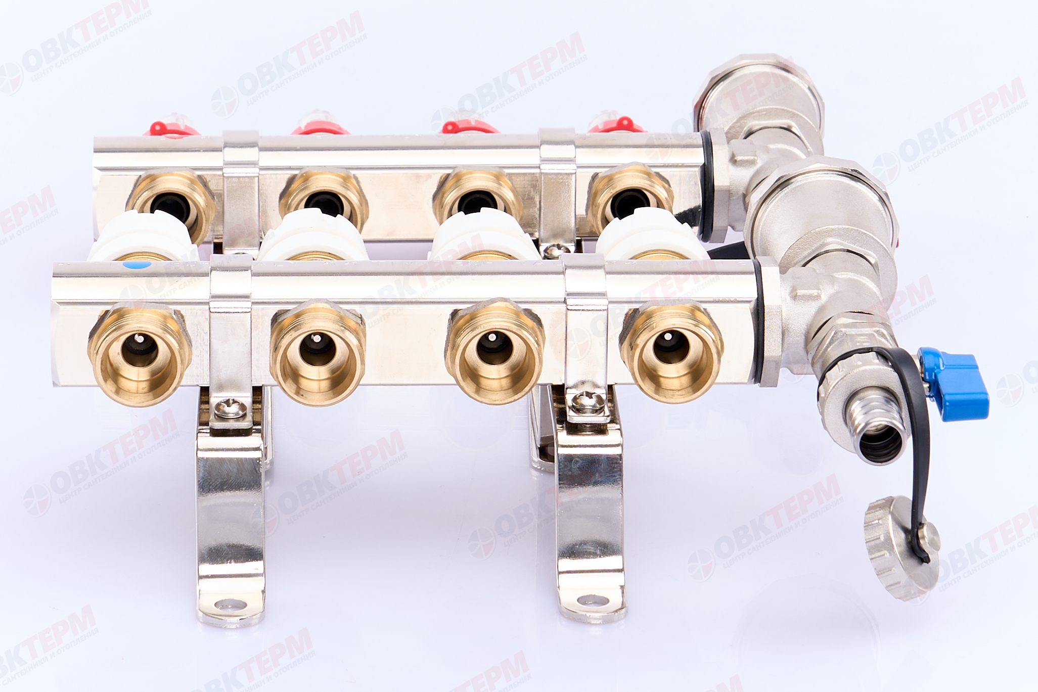 Коллектор с расходомерами без кранов TIM KF004 латунный 1" на   4 выхода    (1шт/2ящ) - Изображение №2