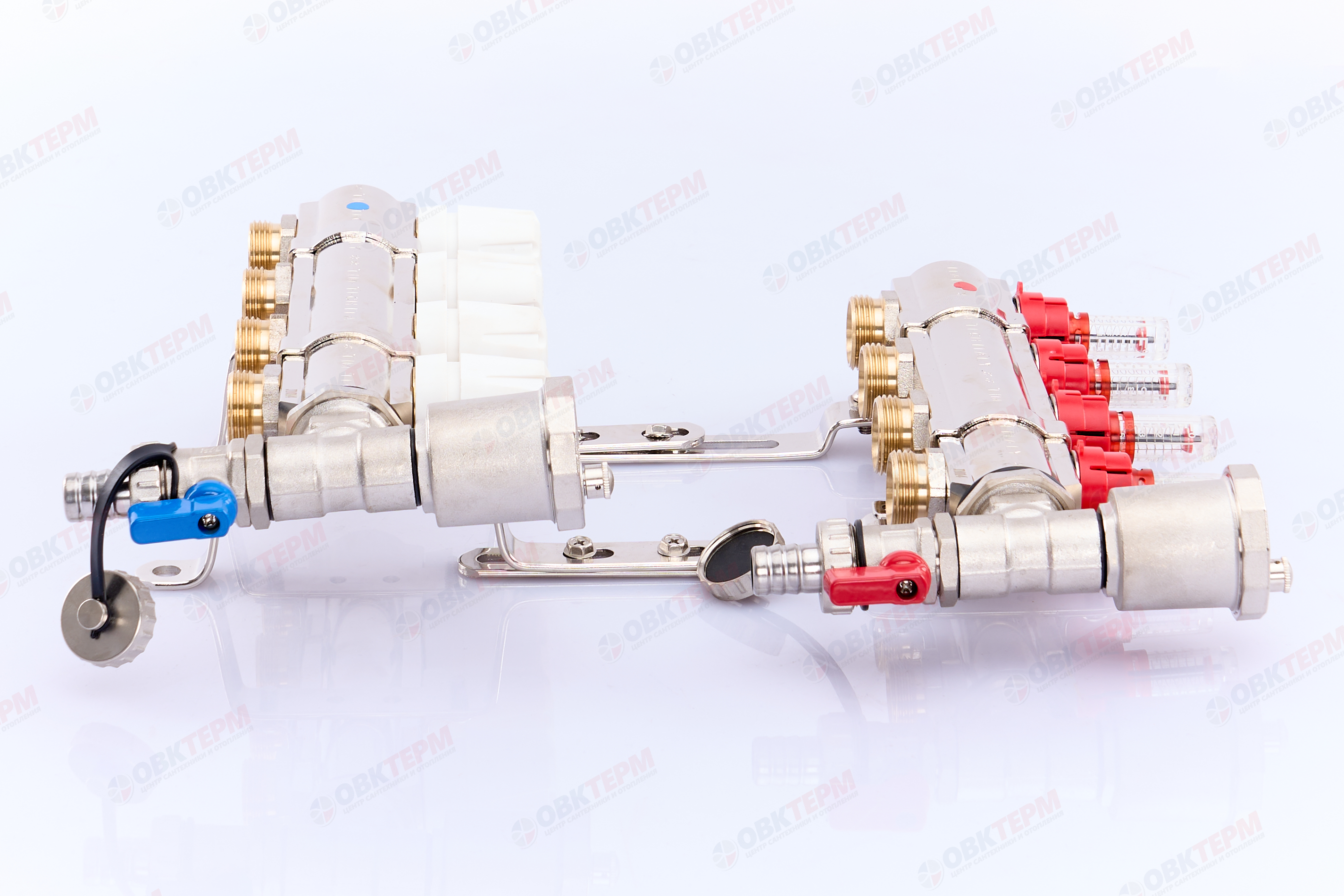 Коллектор с расходомерами без кранов TIM KF004 латунный 1" на   4 выхода    (1шт/2ящ) - Изображение №5