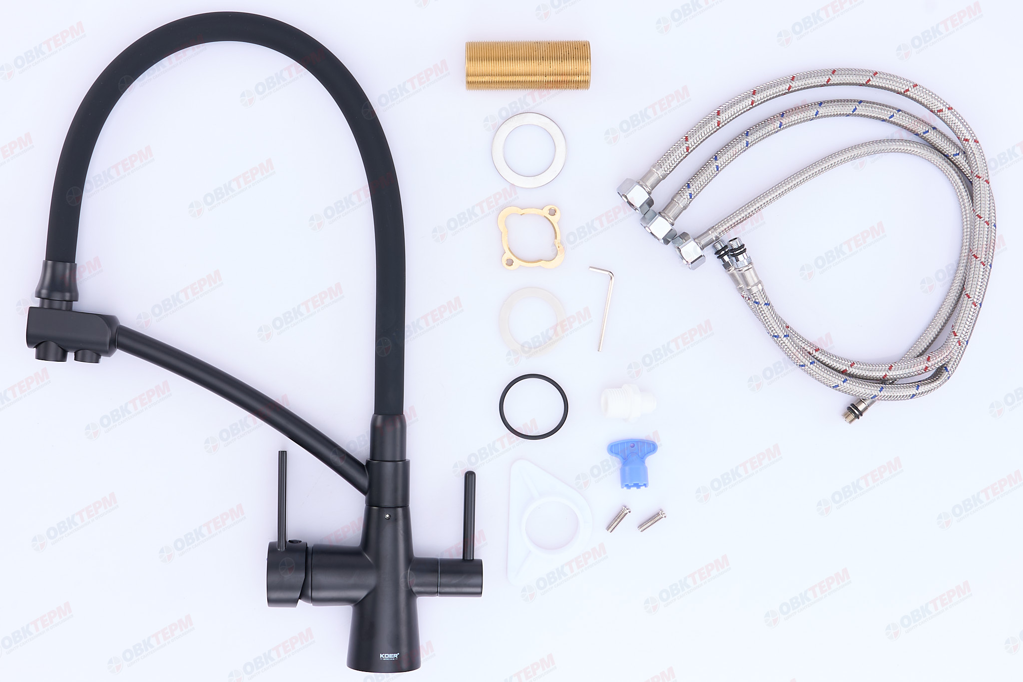 Смеситель д/кухни под ФИЛЬТР KOER KB-72003-05 (Цвет черный+силик.излив черный) (8шт/ящ) - миниатюра №3