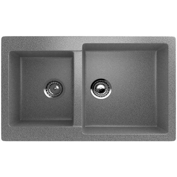 Мойка прямоугольная двойная 780х510х200мм Hiekka Tummanharma GRANMILL 45 темно -серая - изображение №1