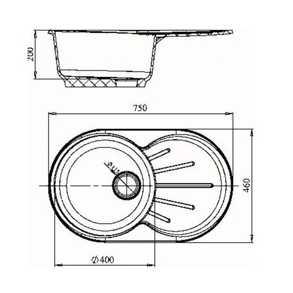 Мойка овальная   750*460мм GRANMILL 27 (черная + блестки) - Изображение №2