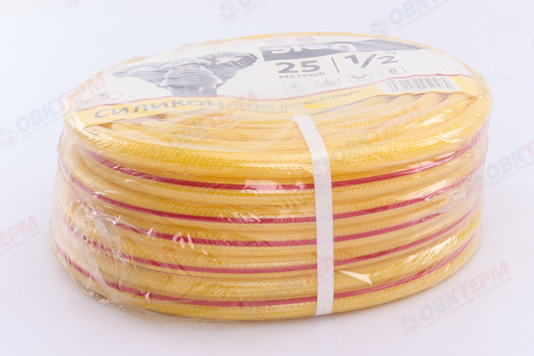 Шланг поливочный ПВХ "SLON" силикон желтый с красной полосой армир. 3-х слойный 1/2 (25 м) - Изображение №4