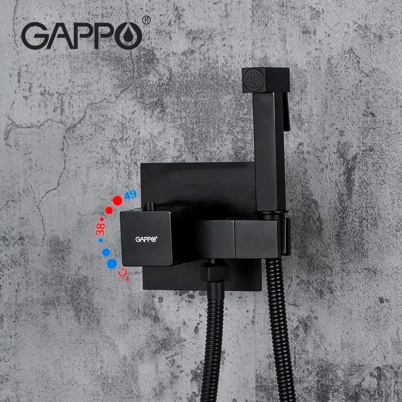 Смеситель с гигиеническим душем GAPPO G7207-60 латунь /чёрный /термостат - Изображение №2