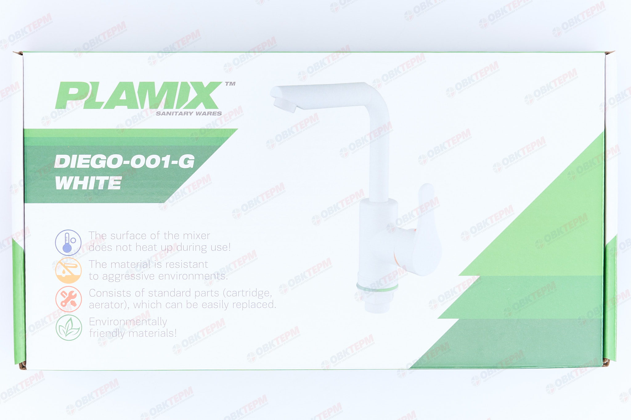 Смеситель для умывальника PLAMIX DIEGO-001-G White (без подводки) (20 шт/ящ) - миниатюра №6