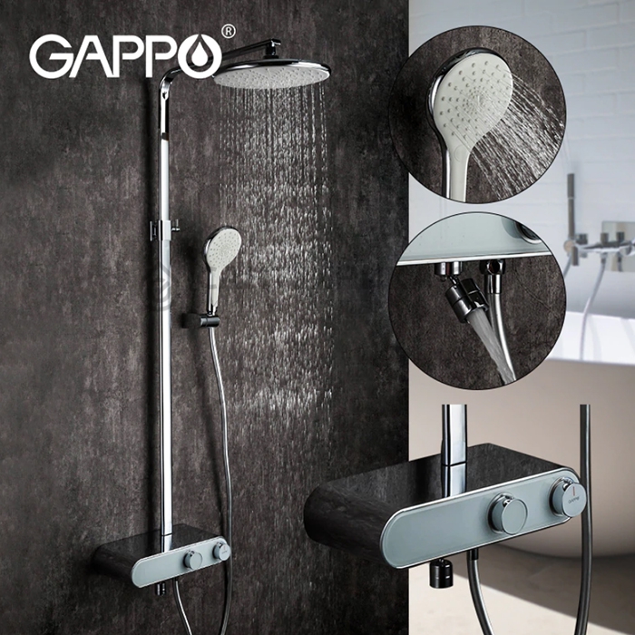 Душ/система GAPPO G2495-1 латунь/белый /термостат /лейка 3 реж /тропический душ 260мм - миниатюра №2