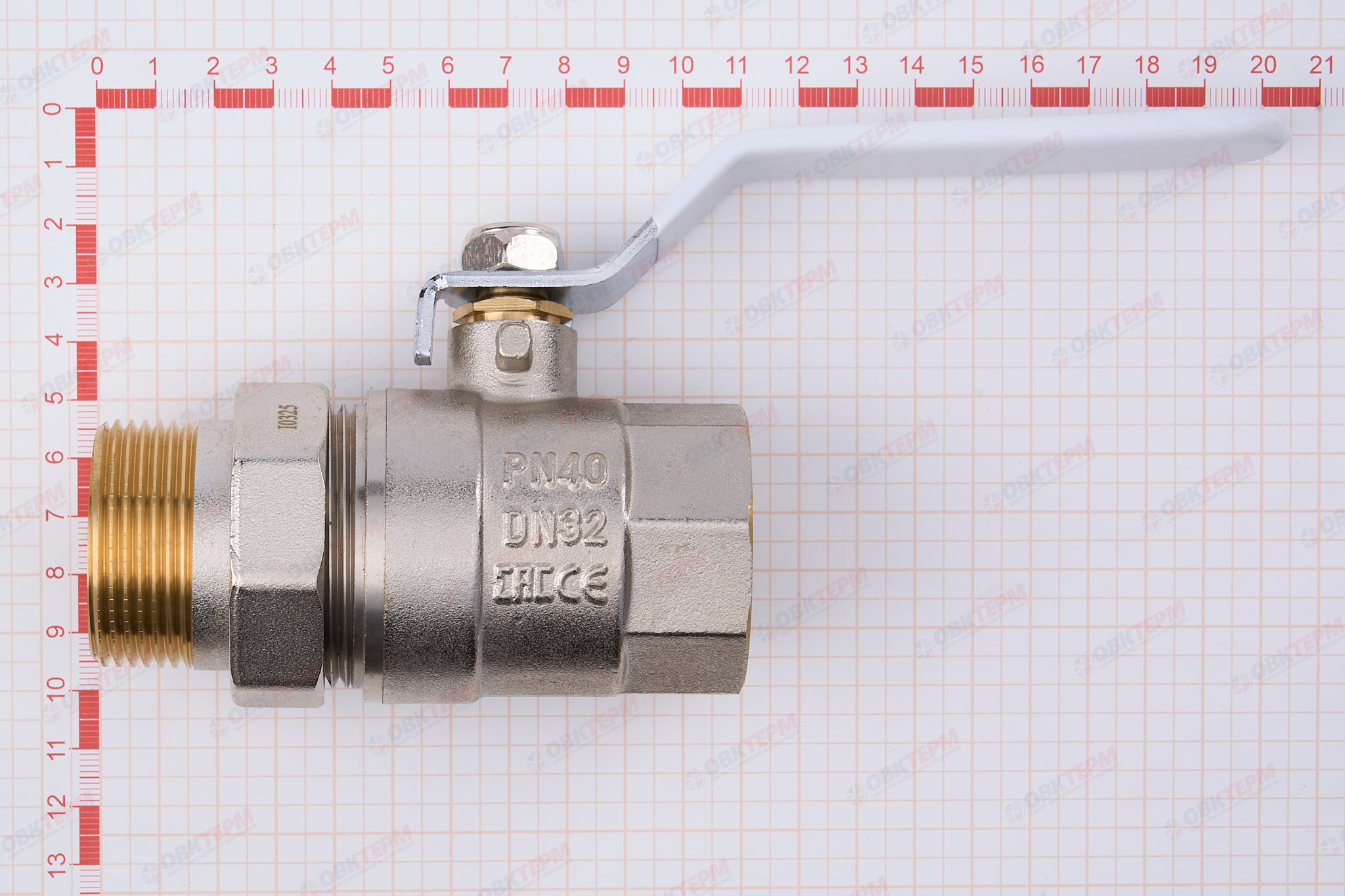 Кран шаровый с американкой    TIM    1 1/4" (белая рукоятка)  (12/3 шт) - миниатюра №6