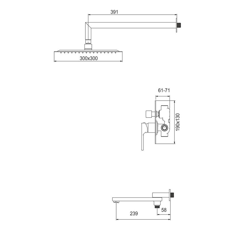 Душ/система встраиваемая GAPPO G7117-9 латунь /оруж. сталь /3 реж/тропический душ 250х250мм - Изображение №3