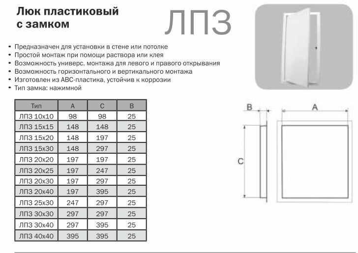 Лючок пластиковый с замком 3030 ЛПЗ Ш316*В316 с фланцем 297*297 (20шт/уп) Эвент - Изображение №3