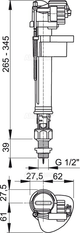 Впускной механизм с нижн.подвод. металл 1/2"    ALKAPLAST - изображение №1
