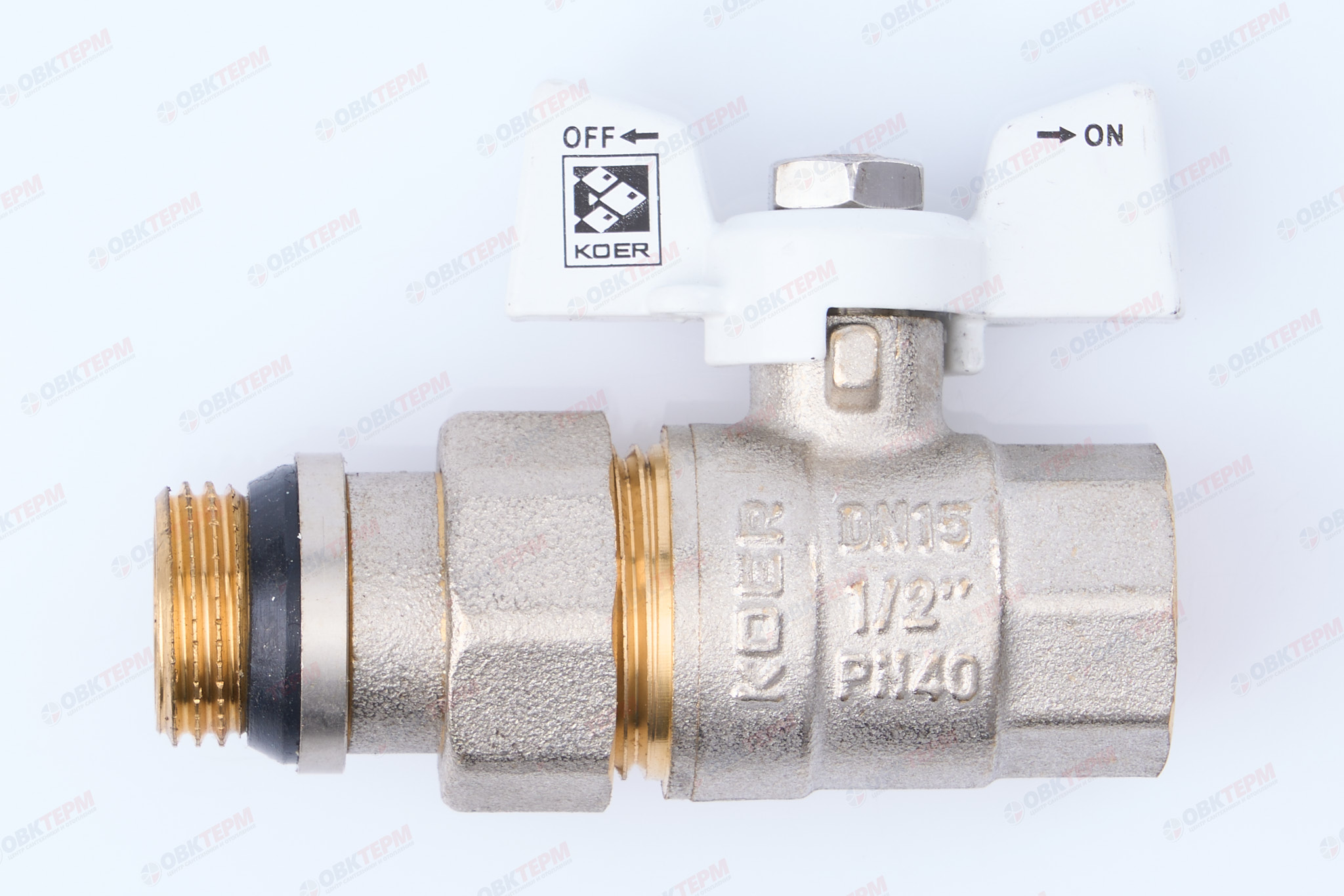 Кран шаровый с американкой "антипротечка"   KOER   1/2"  WHITE (KR.227.W-Gi)  (80шт/ящ) - Изображение №1