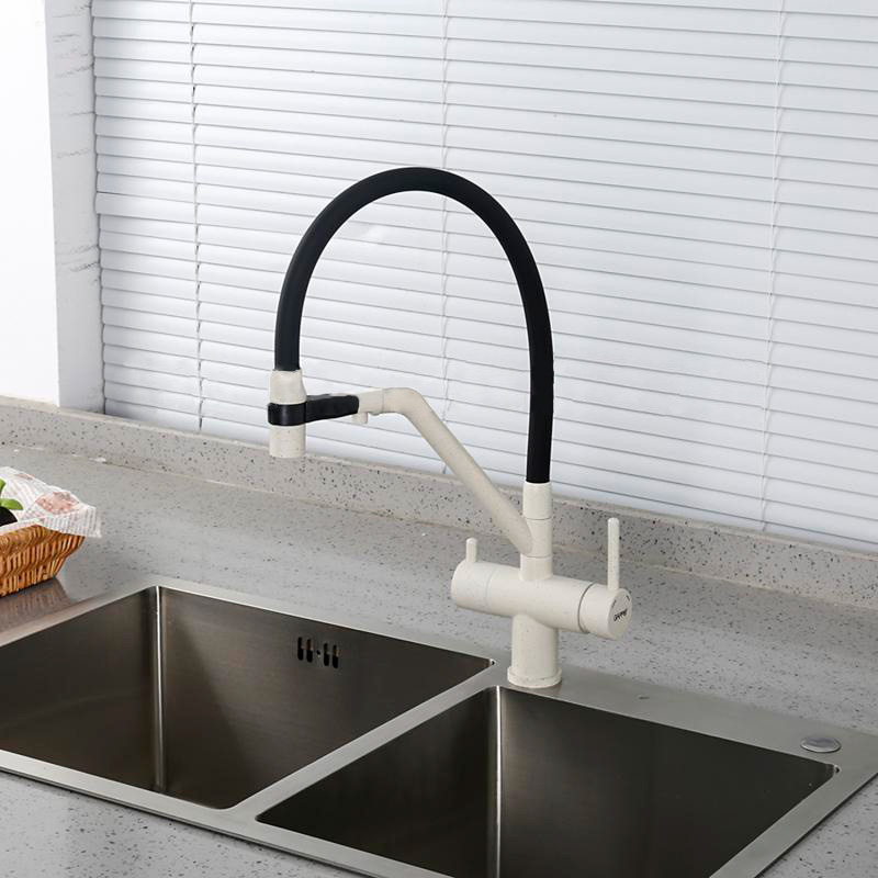 Смеситель д/кухни под ФИЛЬТР белый/черный G4398-81 гибкий излив (Ø35, на шпильке) GAPPO - Изображение №3