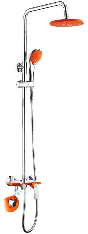 Душ/система/смес  хром  FRAP F2432  оранж   (смес с гусаком, верхний душ, ручн. лейка) - изображение №1