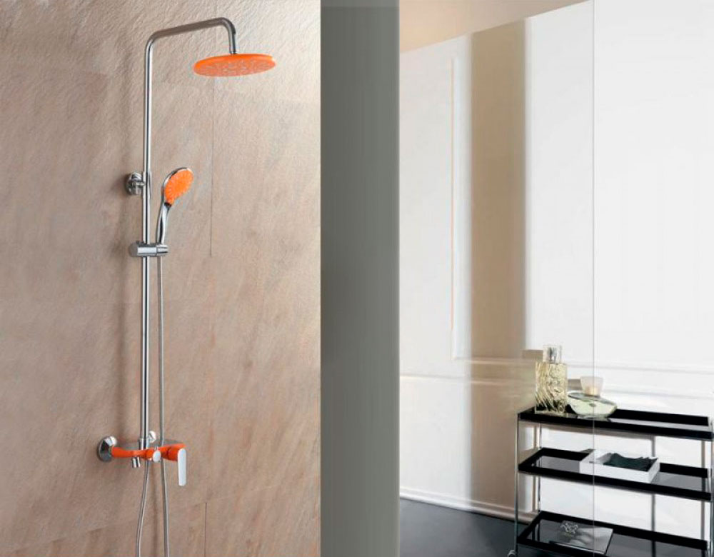 Душ/система/смес  хром  FRAP F2432  оранж   (смес с гусаком, верхний душ, ручн. лейка) - миниатюра №3
